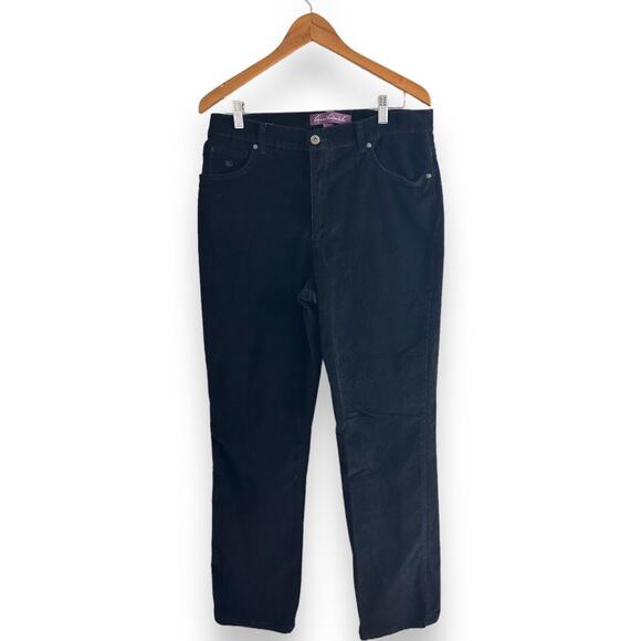 Y2K Gloria Vanderbilt Corduroy Pant Jeans Sz 14 Black Straight Leg High Rise - Picture 1 of 16
